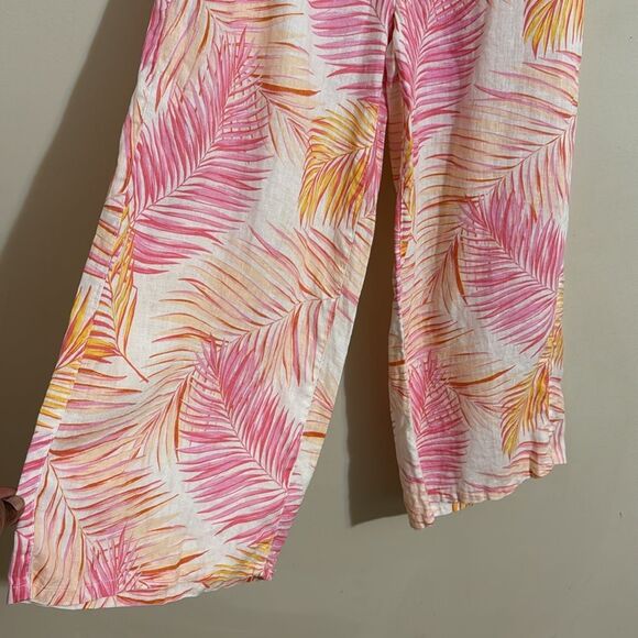 Tahari Multicolor Print Wide Leg Linen Pants size M Resortwear Cruise Vacation - Picture 6 of 9